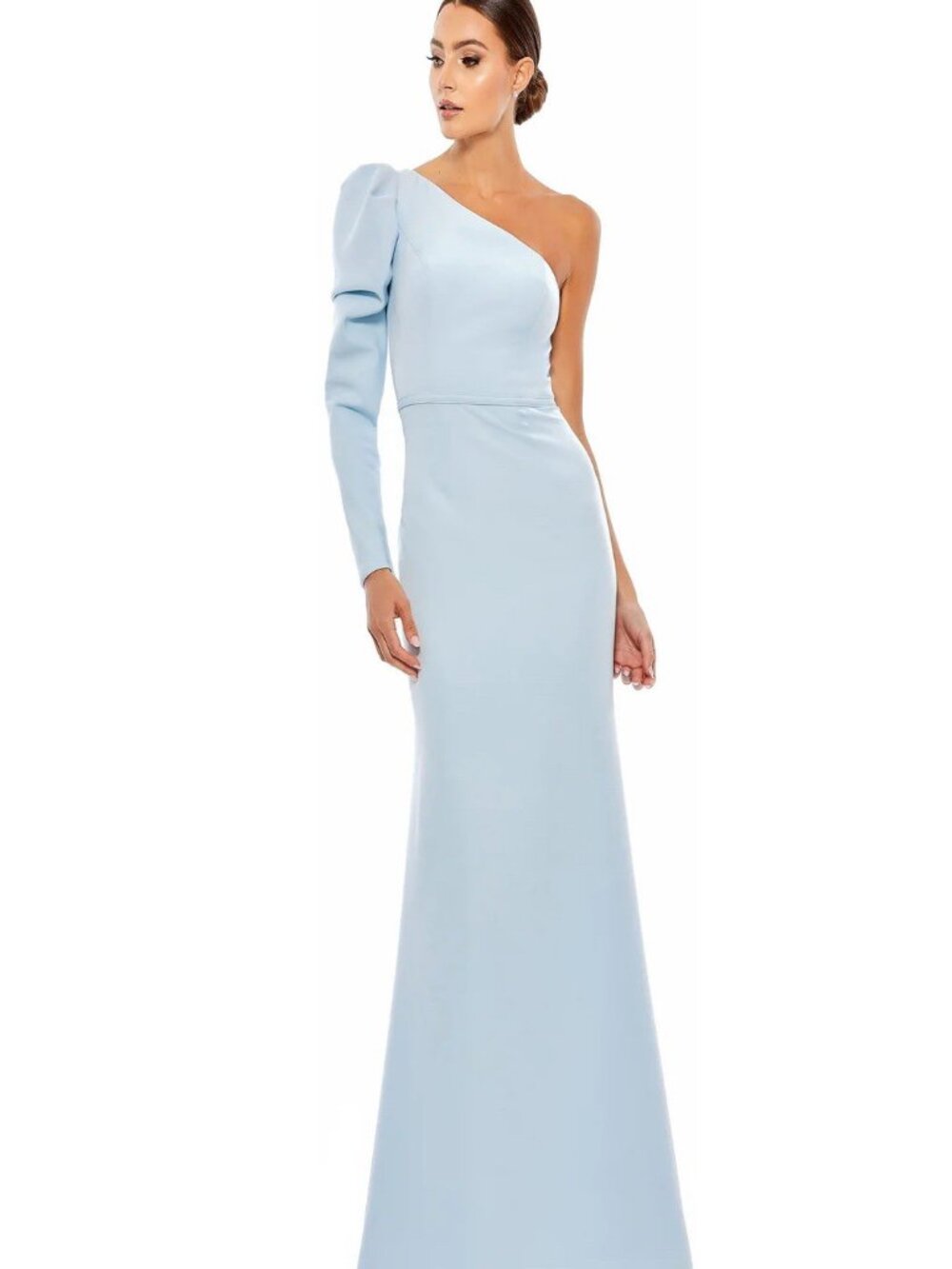 Mac Duggal Size 12 Blue 70149 One Shoulder Puff Sleeve Gown Dress Prom Formal